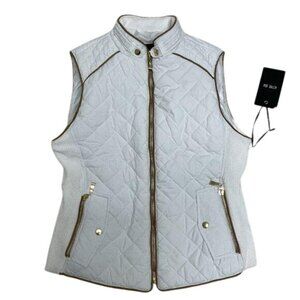 Active Basic White Quilted Vest W/Brown Suede Piping & Gold Hardware